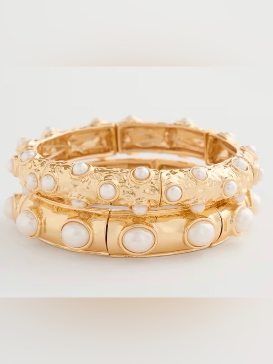 Chico's Jewelry - Gold-Tone Pearl Stretch Cuff Bracelet Stack - NWT MSRP $59.